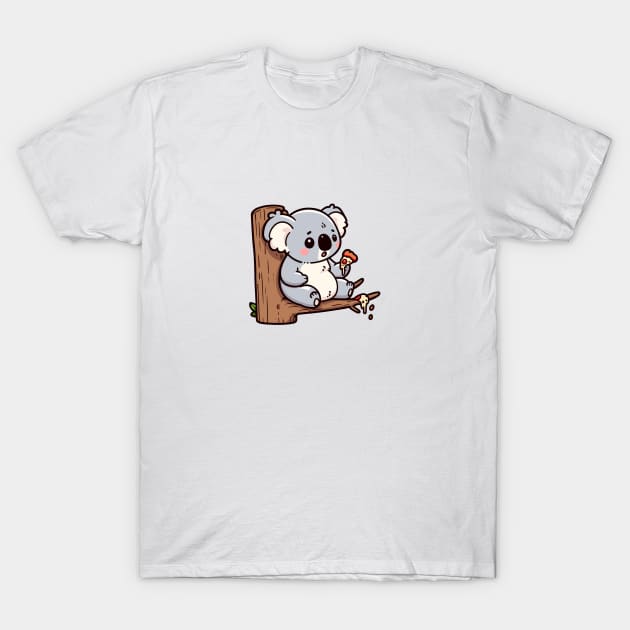 Koala bear eats Pizza T-Shirt by Dyfrnt